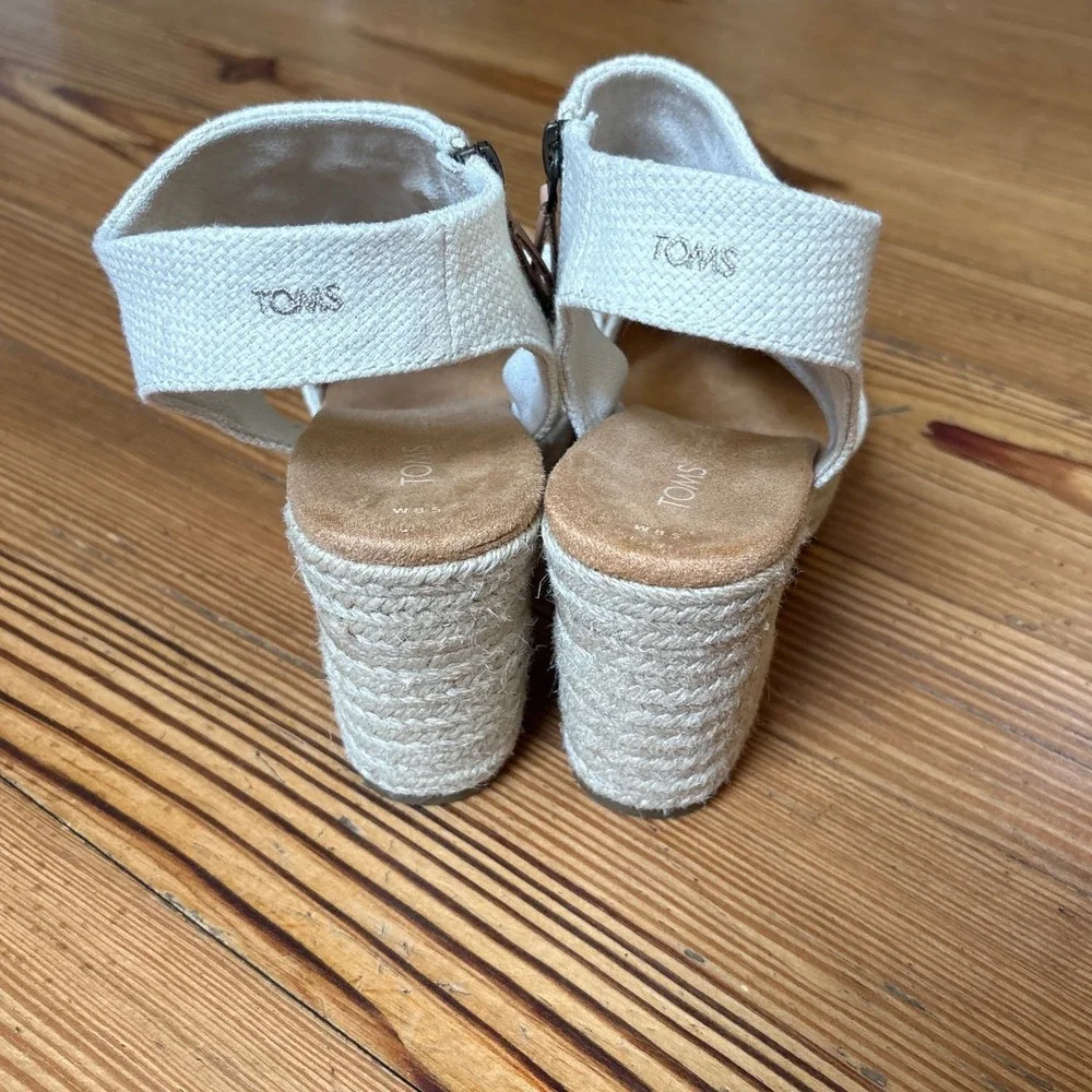 TOMS Majorca Platform Sandal Women Cream Espadrille Block Heel SIZE 8.5‎
